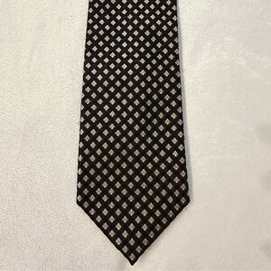 Michael Kors 100% Silk Neck Tie Black with Beige Squares Pattern Print Formal